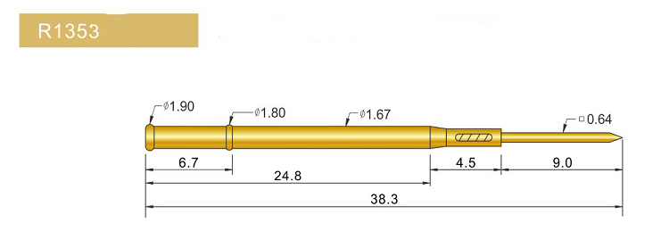 R1353-W探針套管、1.67mm測試針、總長38.3mm、彈簧針套管圖片、測試針套管圖片、頂針套管圖片、探針套管圖片