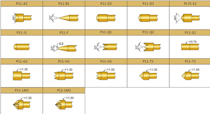 P11測(cè)試探針頭型，華榮華測(cè)試探針選型，測(cè)試探針規(guī)格型號(hào)